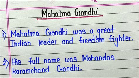 15 Lines On Mahatma Gandhi In English Writing Mahatma Gandhi Father