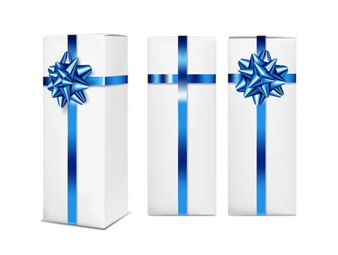 Caja De Regalo Blanca Con Cinta Azul Y Lazo Vector Premium