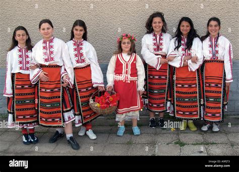 National costume Young girls rural Bulgaria Peoples Republic Stock ...