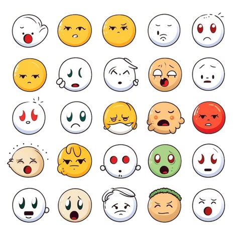 Conjunto De Rostros De Dibujos Animados Expresiones De Rostros Emojis