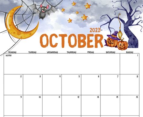 Editable October 2023 Calendar Happy Halloween Candies Cute Etsy