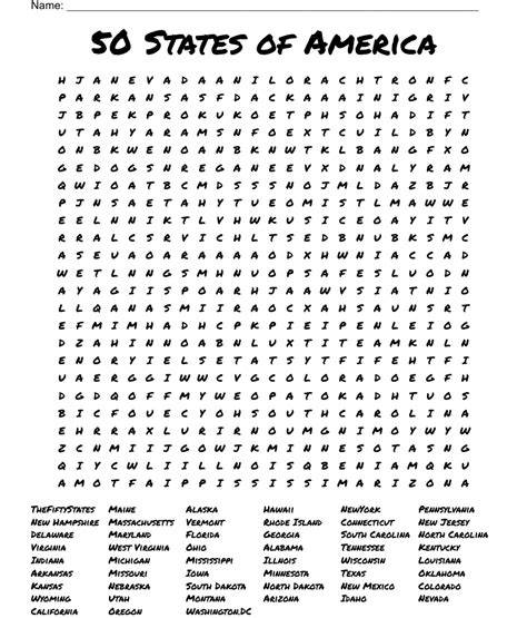 States Of America Word Search Wordmint