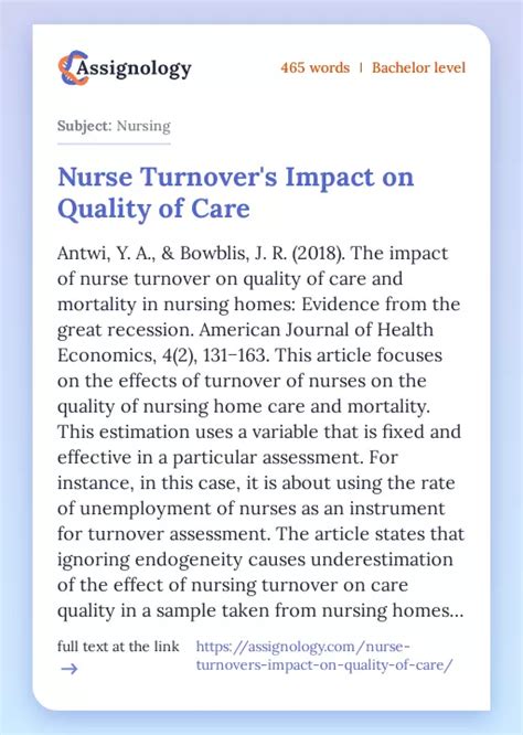 Nurse Turnovers Impact On Quality Of Care Healthcare Essay Example