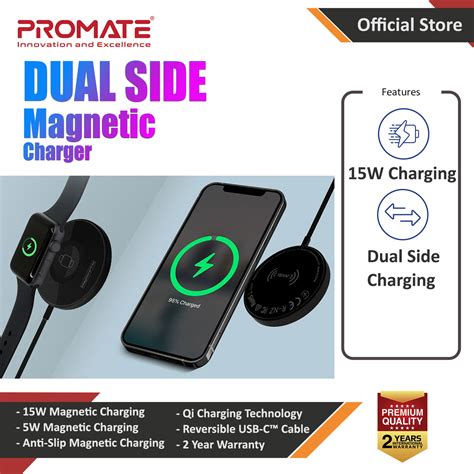 Promate 3 In 1 Wireless Charger Dual Sided Magnetic Qi Wireless Charging Pad With 15w Mag Safe