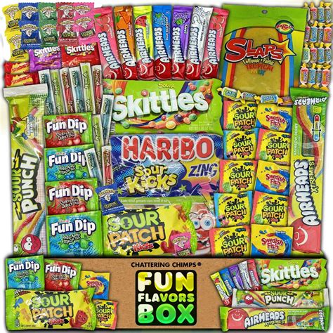 Fun Flavors Box Sour Candy Lovers Sweet Snack Care Package - 80 Snacks ...