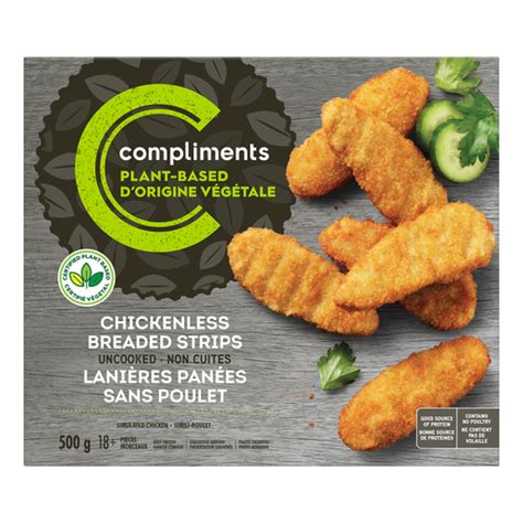 Breaded Plant Based Chickenless Strips 500 G Compliments Ca