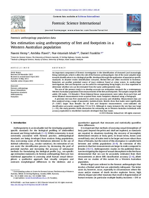 Pdf Sex Estimation Using Anthropometry Of Feet And Footprints In A Western Australian Population