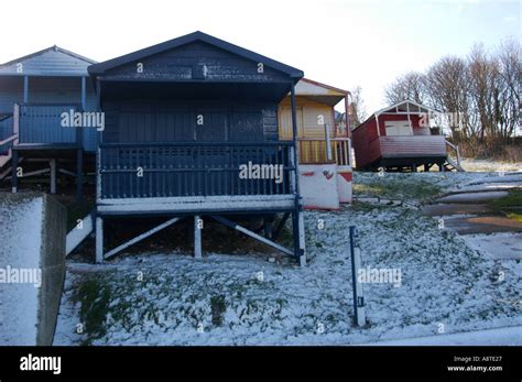 Beach Huts In The Snow At Tankerton Whitstable Kent Stock Photo Alamy