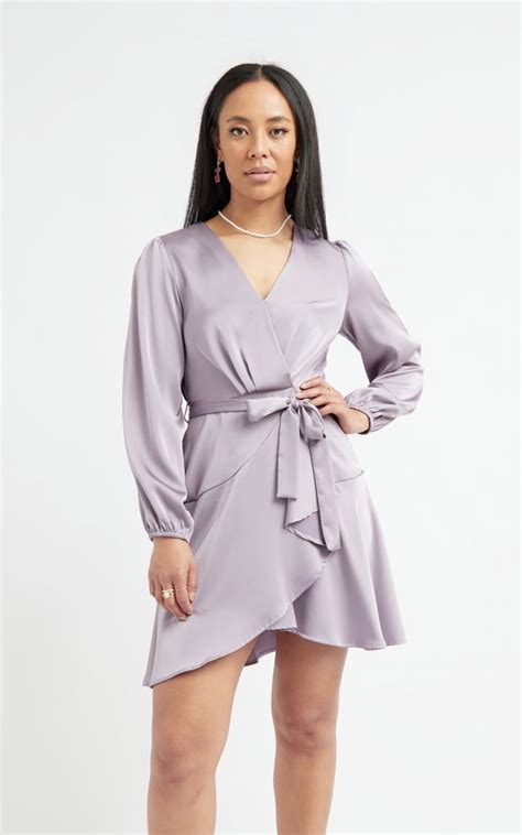 Satin Wrap Front Ls Dress Pagani