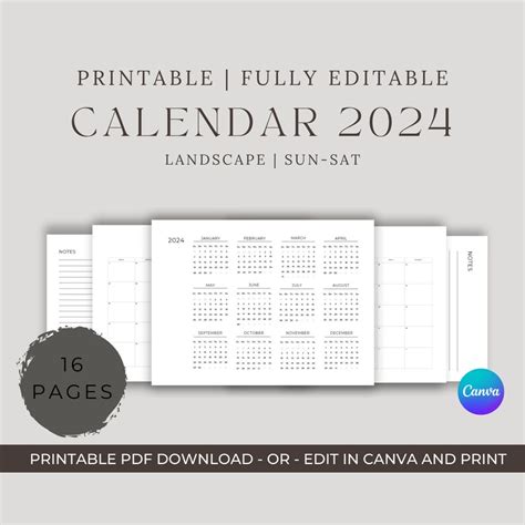 Printable 2024 Calendar Landscape Planner Calendar Monthly Calendar