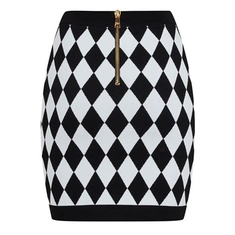 BALMAIN Diamond Knit Skirt Women Noir Blanc Flannels