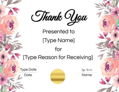 Thank You Certificate Template Blank
