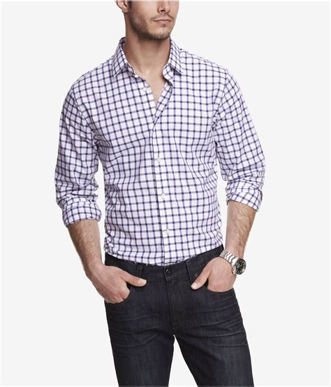 Express Extra Slim Plaid Dress Shirt in Purple for Men | Lyst