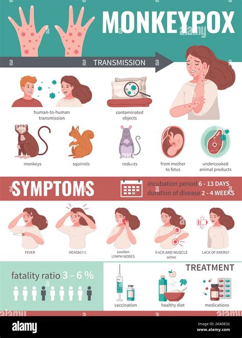 Affenpocken Virus Infografiken mit Übertragungswegen und Symptomen