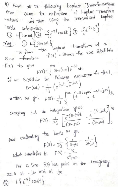 Find All The Following Laplace Transformations Once Using The Definition Of Laplace