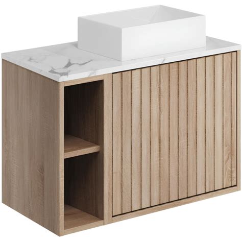 Scudo Alfie Mm Sonoma Oak Wall Hung Unit With Carrara Worktop