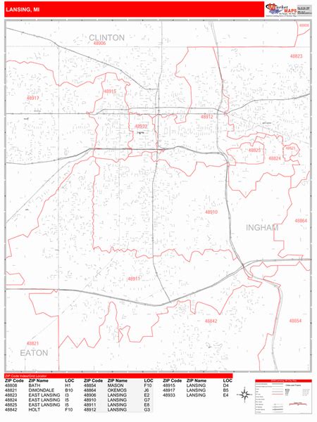 Lansing Michigan Wall Map Basic Style By Marketmaps Images And Photos Finder