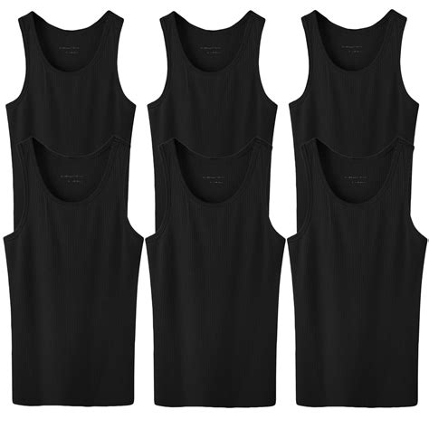 6 Pack Glory Max Mens Ribbed Tank Tops 100 Cotton Large Size Black