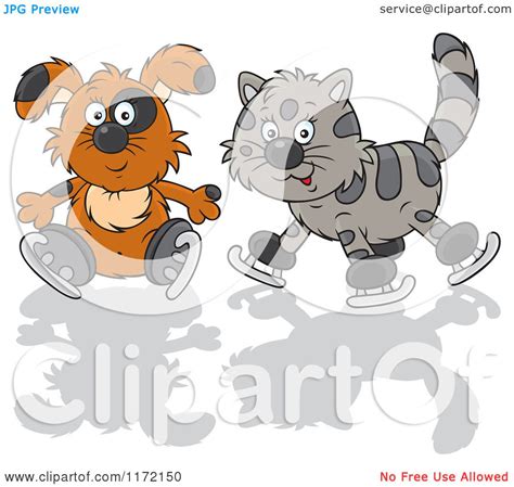 Cartoon of a Dog and Cat Ice Skating - Royalty Free Vector Clipart by ...