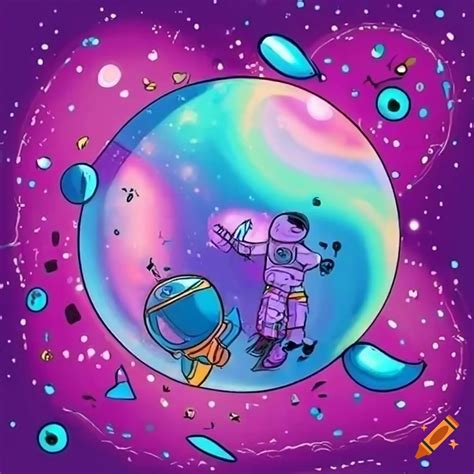 Cartoon Astronaut In Colorful Space Near Neptune On Craiyon