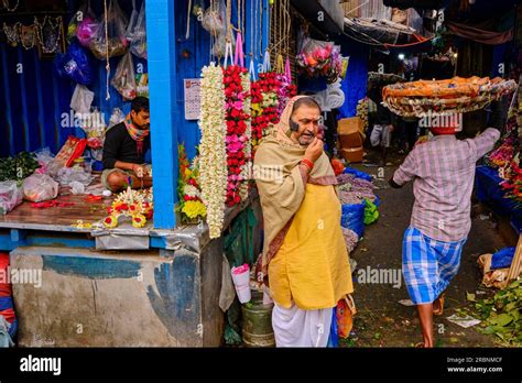 Inde Bengale Occidental Calcutta Kolkata Le Marche Aux Fleurs De