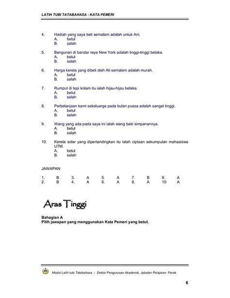 Latih Tubi Tatabahasa Kata Pemeri Berserta Jawapan PDF