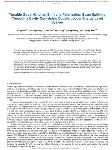 Pdf Tunable Goos H Nchen Shift And Polarization Beam Splitting