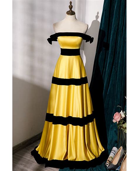 Black And Yellow Striped Aline Long Formal Dress L Gemgrace