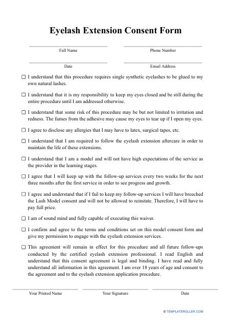 Eyelash Extension Consent Form Fill Out Sign Online And Download Pdf Templateroller