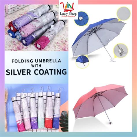 Jual Payung Lipat Warna Polos Dalam Silver Anti Uv Rangka Hitam Murah