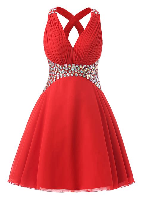 Simple Red Short Chiffon Knee Length Beaded Homecoming Dresses 2017