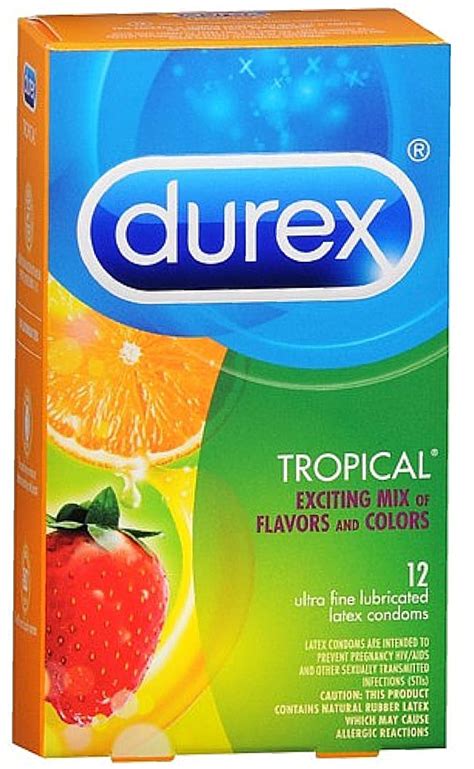 Durex Tropical Flavors Premium Lubricated Latex Condoms 12 ea (Pack of ...