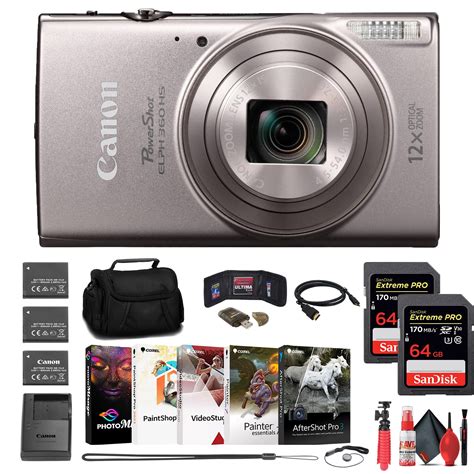 Canon PowerShot ELPH 360 HS Camera + 2 x 64GB Card + 2 x Battery + Case ...