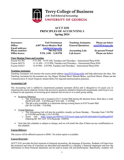 Syllabus ACCT 2101 Spring 2024 TC ACCT 2101 PRINCIPLES OF ACCOUNTING