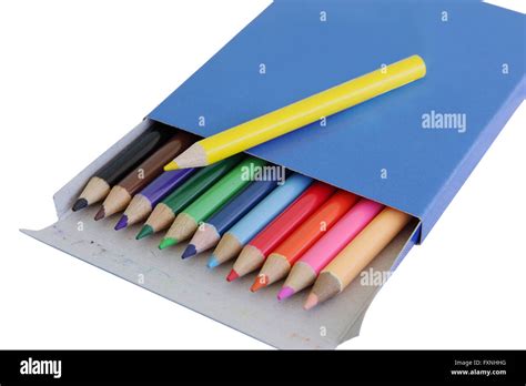 Many Colored Pencils In Carton Color Blue Box Stock Photo Alamy