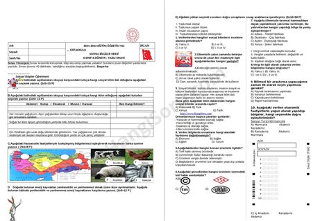 6 Sınıf Sosyal Bilgiler Dersi 2 Dönem 1 Yazılı Soruları 2022 İndir