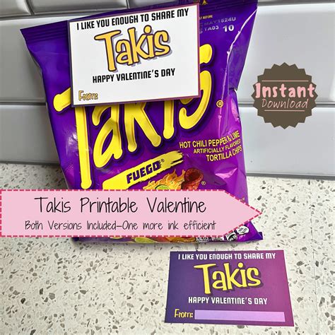 Takis Non Editable Printable Valentines Not Mushy No Sugar Valentine