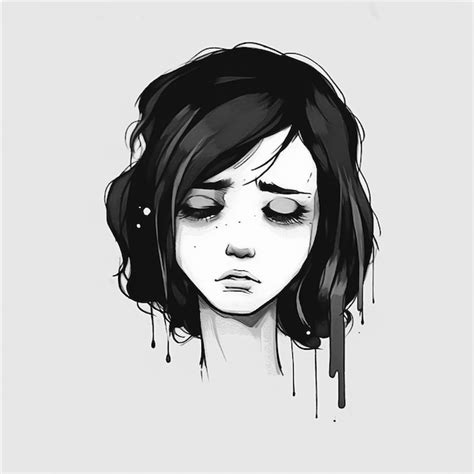 Un dibujo de una niña triste con los ojos cerrados imagen conceptual de