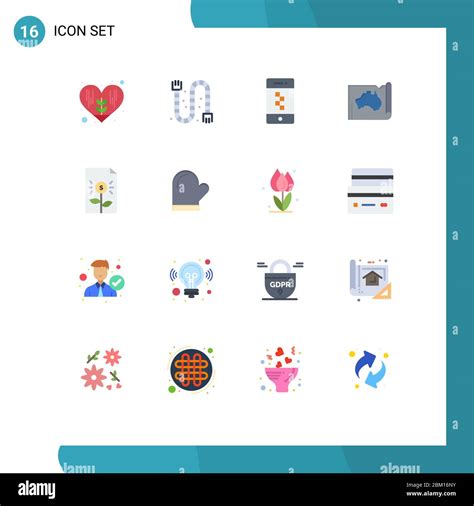 Conjunto De Pictogramas De 16 Colores Planos Simples De Banco Mapa