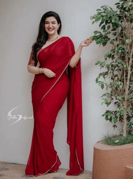 Honey Rose Looks Ravishing In A Red Chiffon Saree At An Inaugural Function