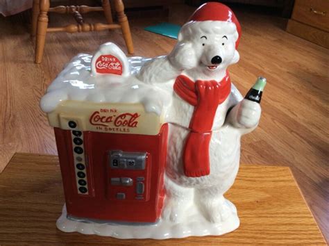 Coca Cola Ceramic Polar Bear Vending Machine Cookie Jar Antique