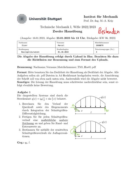 Tm Haus Bung Institut F Ur Mechanik Prof Dr Ing M A