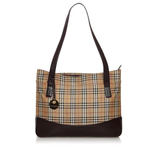 Burberry Sac Cabas En Toile Carreaux Haymarket Cuir Veau Fa On