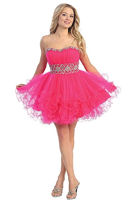 Short Sweet Sixteen Strapless Prom Homecoming Mini Dress Pink Sparkly