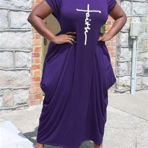 Plus Size Letter Print Irregular Hem Short Sleeve Maxi Dress Womens