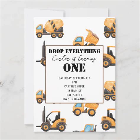 Construction First Birthday Invitation Zazzle