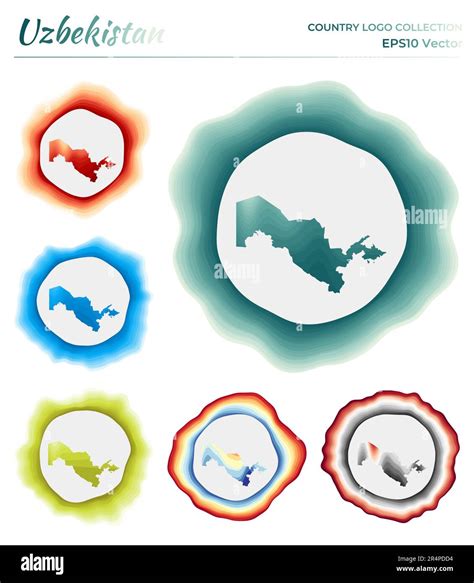 Uzbekistan Logo Collection Colorful Badge Of The Country Layers