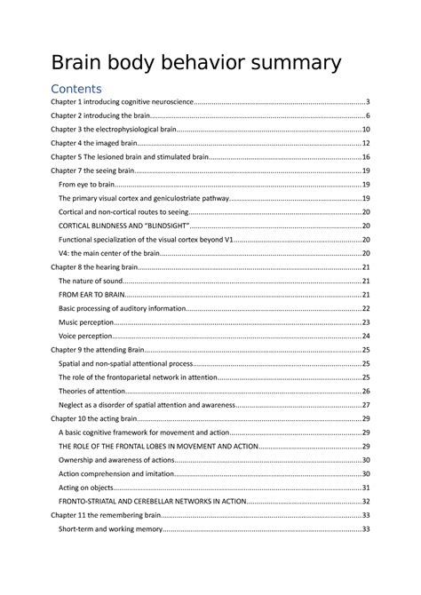 Brain Body Behavior Summary Brain Body Behavior Summary Chapter