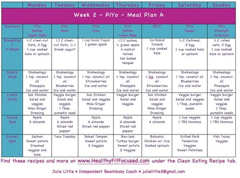 Meal Plan Piyo Meal Plan Meal Planning Piyo