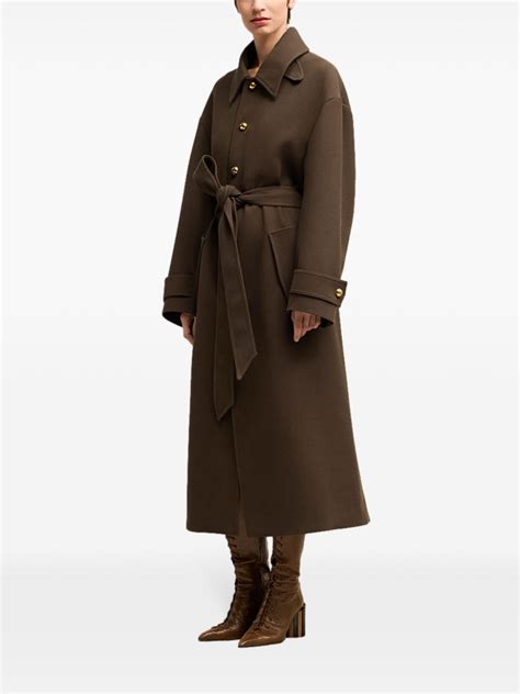 Ami Paris Belted Wool Coat Brown Farfetch